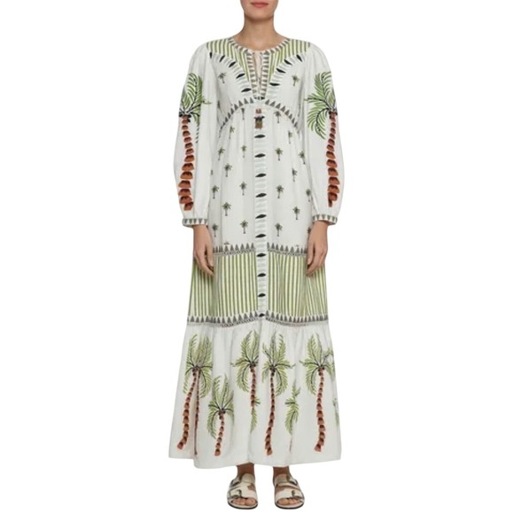 FARM Rio Dresses & Skirts - Farm Rio Milian Branco Farm‎ Palm Tree Embroidered Maxi Dress Boho Women's Large